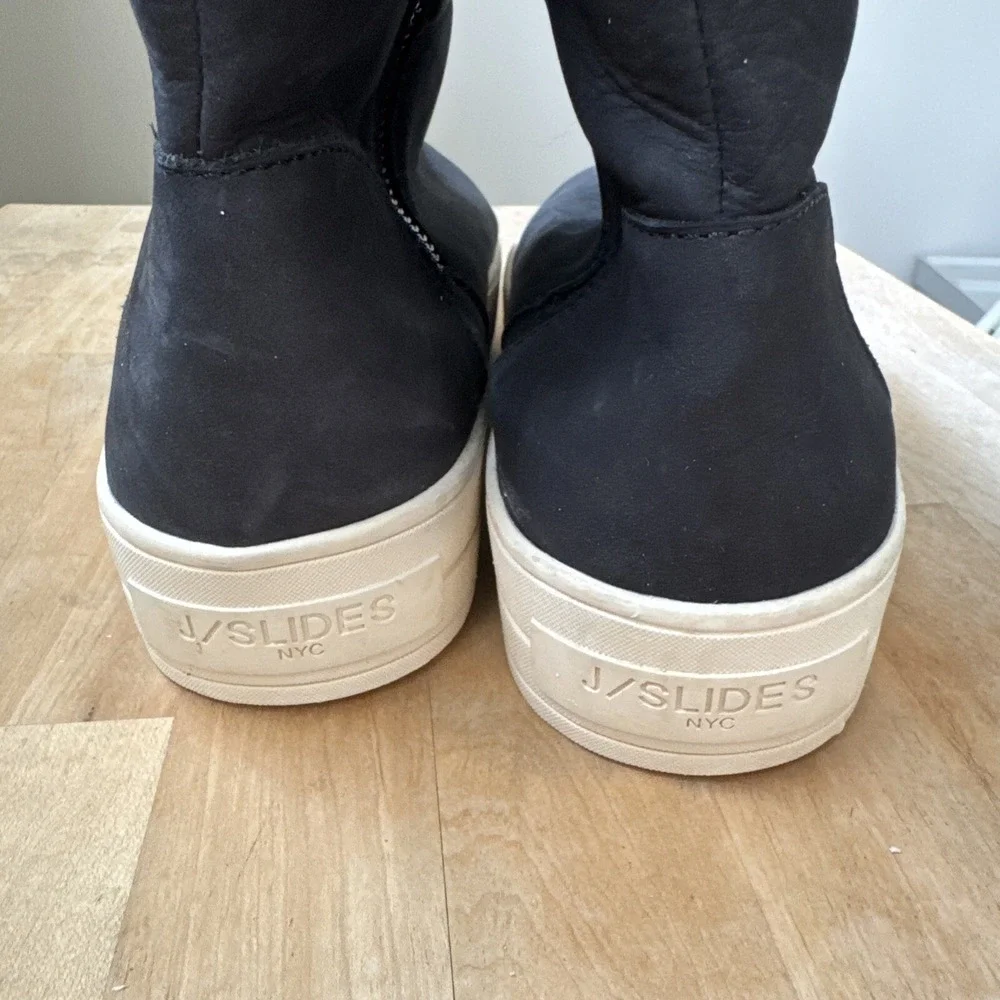 J/Slides NY Blue‎ Suede Side Zip High Top Sneakers Women's 9 Faux Fur Lined